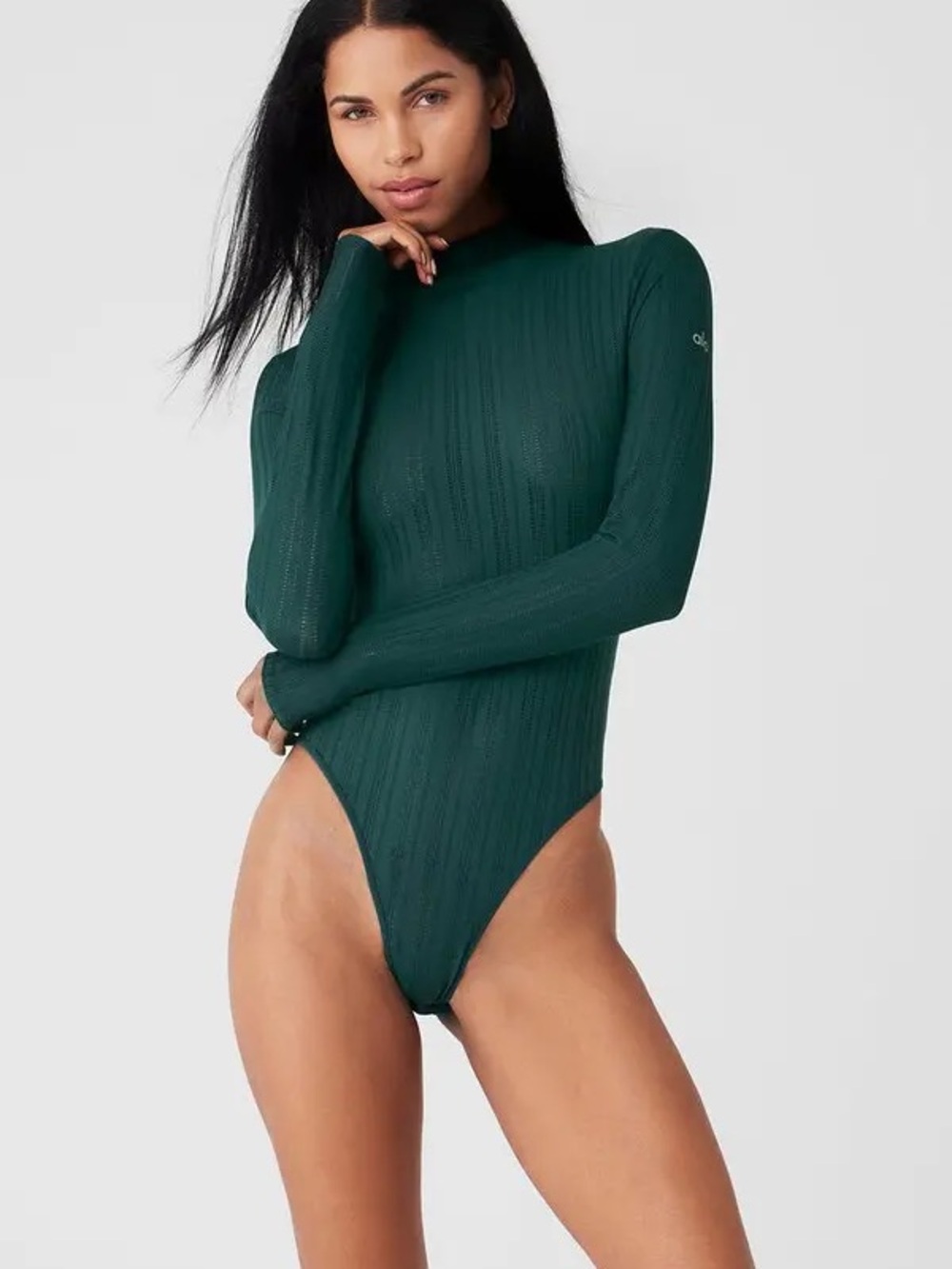 ALO yoga Euphoria Long-Sleeve Green Ribbed Bodysuit